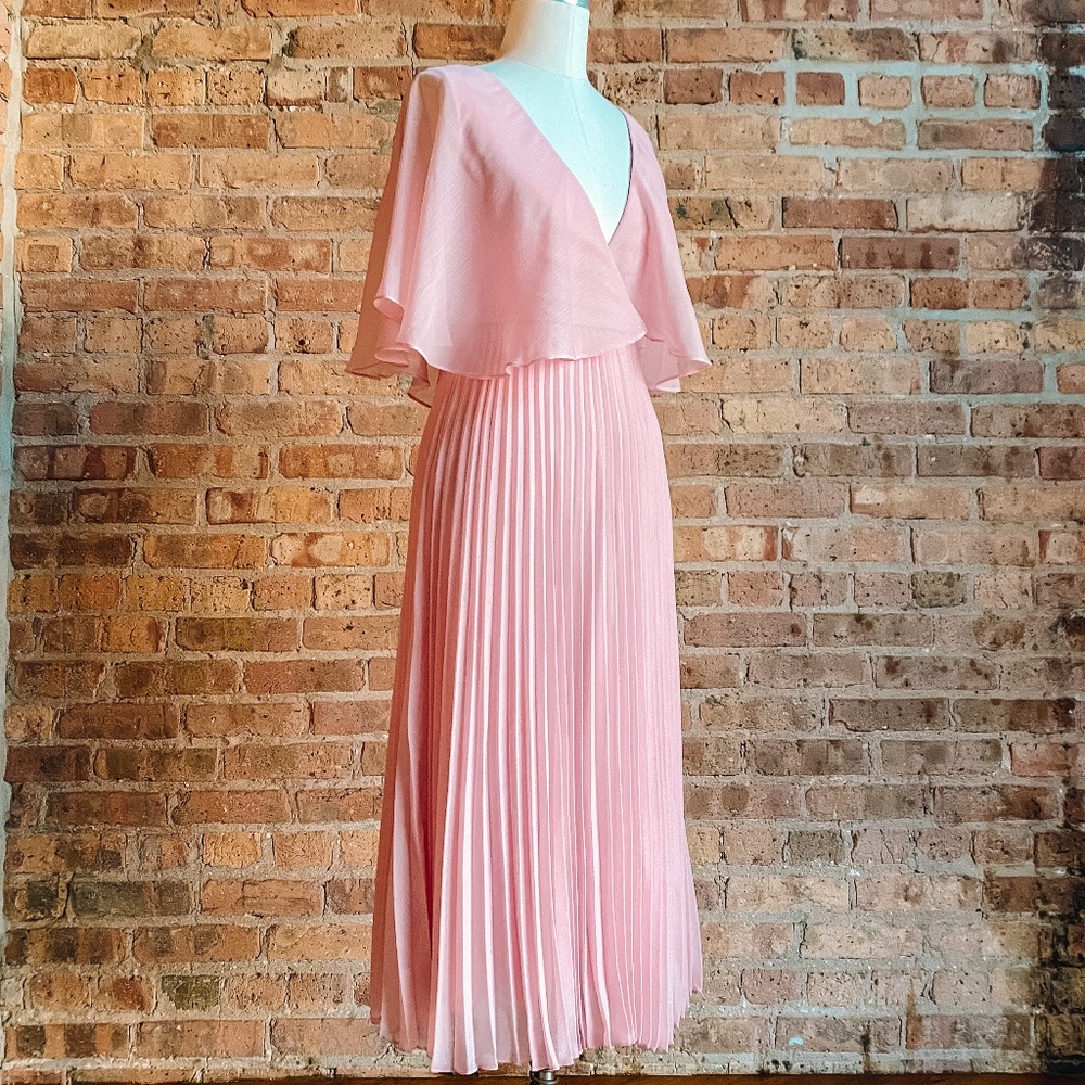 NWT Pink Chiffon Pleated Dress with Flutter Sleeve - Picture 2 of 16